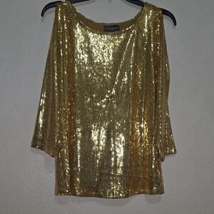 BOLD elements Gold Sequin Long Sleeve Boatneck Top